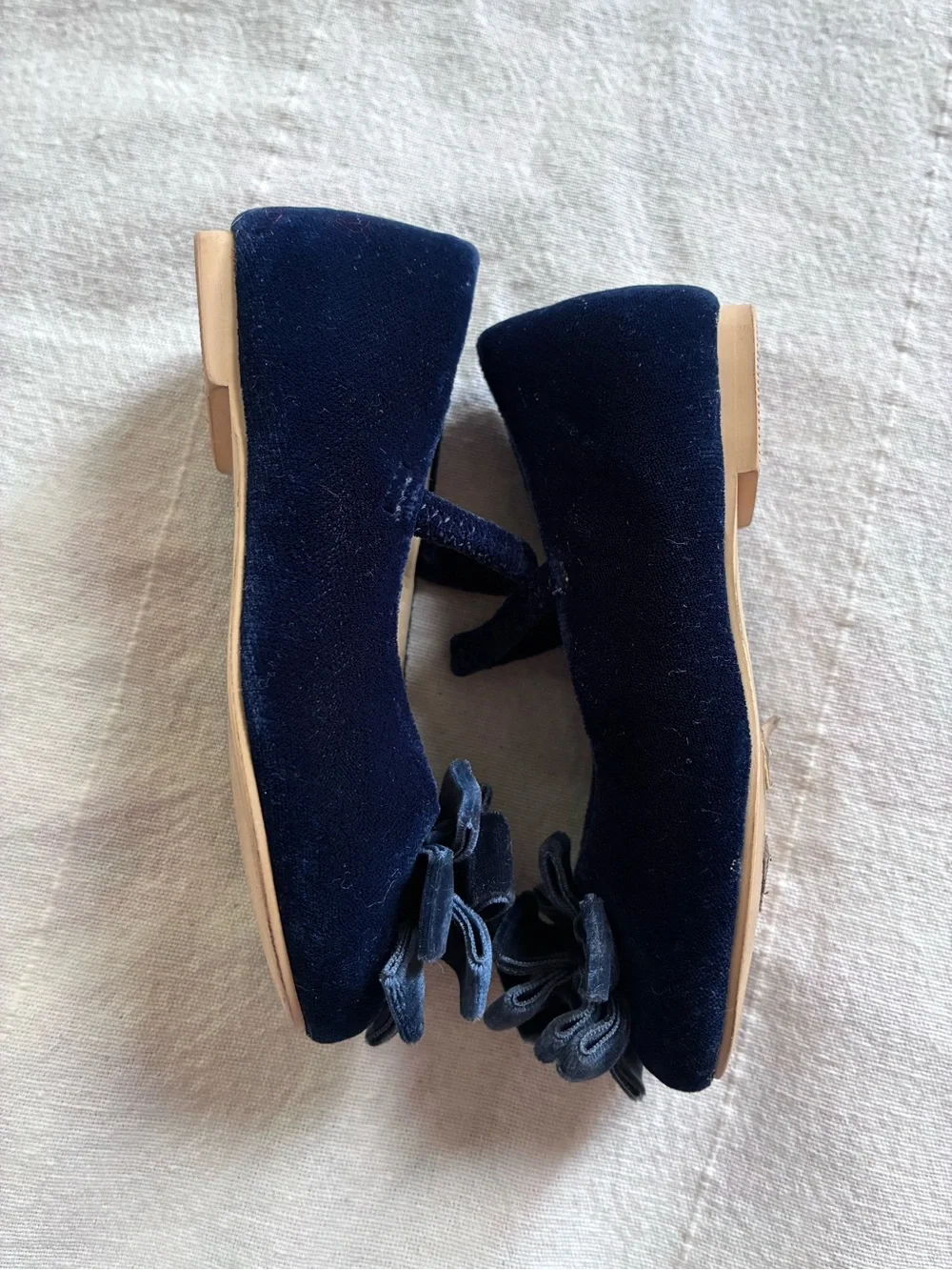 Janie and Jack Navy Blue Velvet Dress Ballet Slippers Shoes Church Toddler Girl